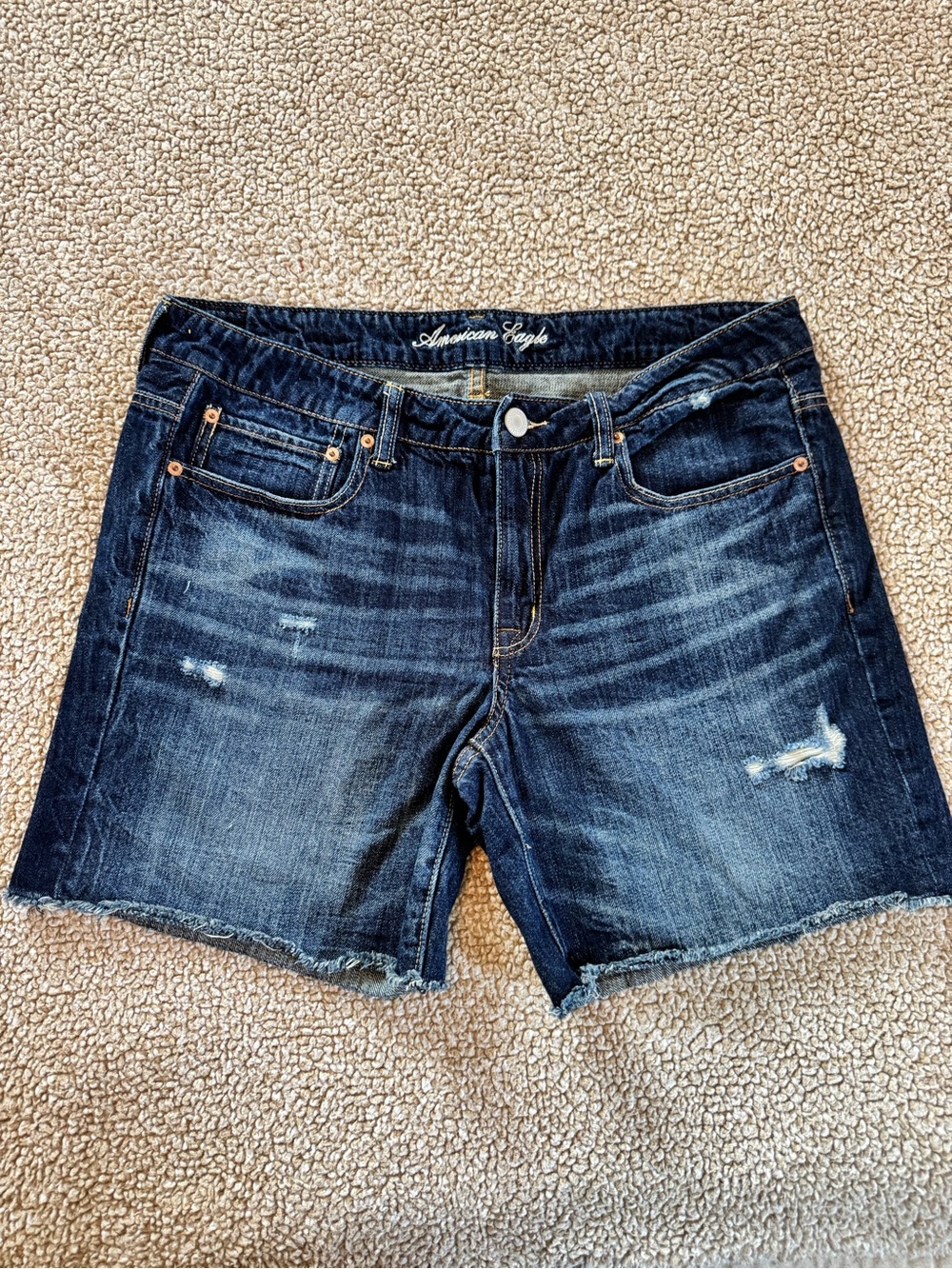 American Eagle Distressed Denim Cutoff Shorts Size 12 Dark Wash